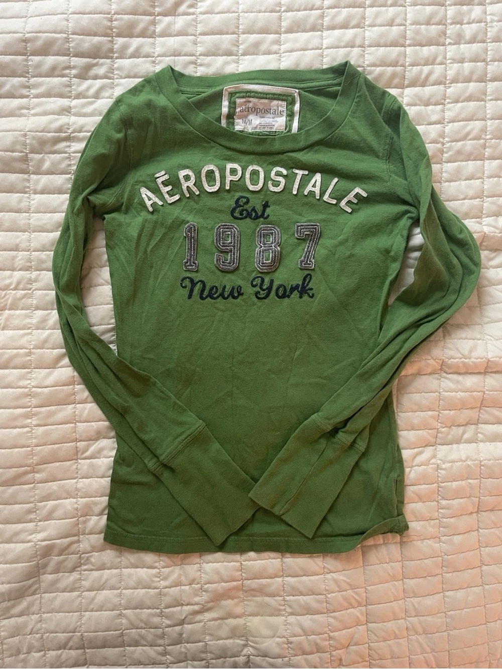 Aeropostale Green Long Sleeve Graphic Tee with Navy & White Accents